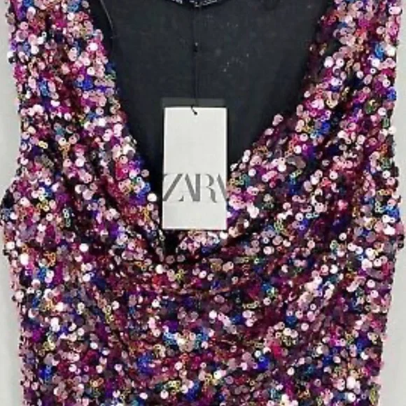 NWT ZARA PINK SHORT SEQUIN DRESS - Picture 15 of 15
